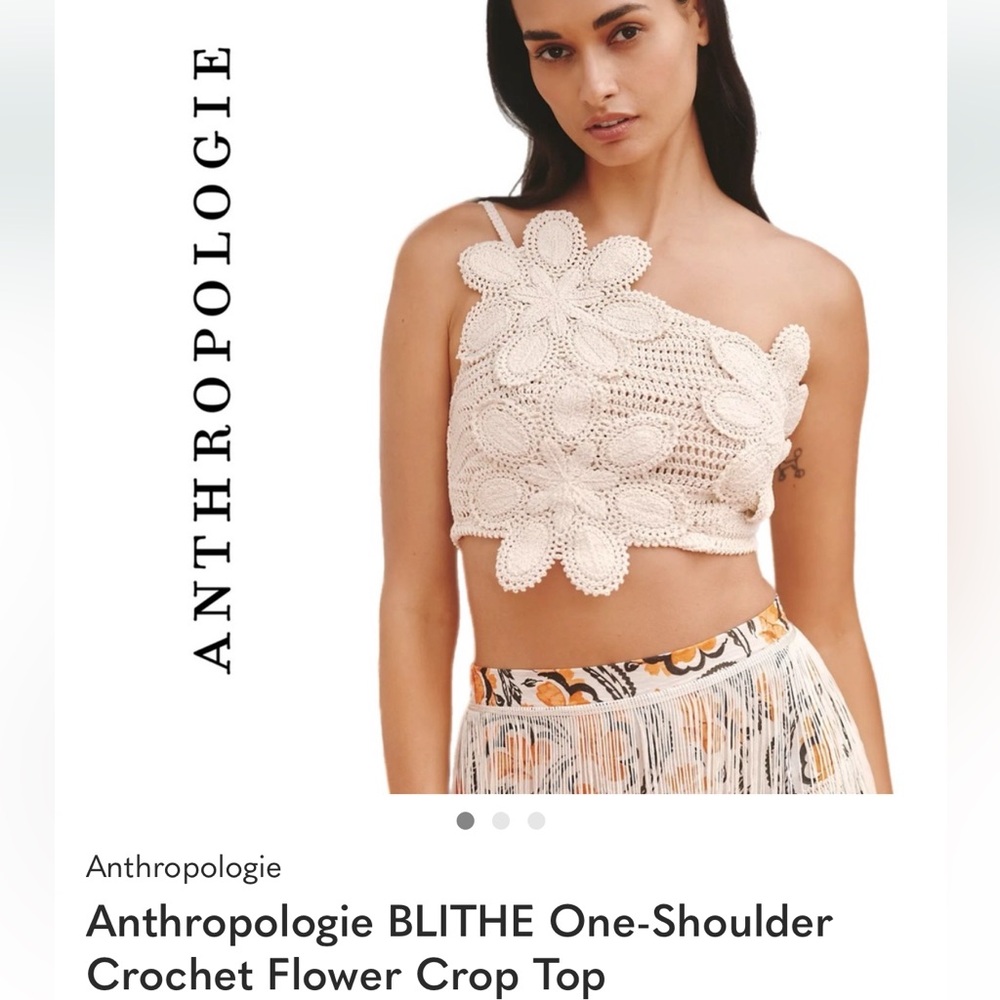 Anthropologie BLITHE One-Shoulder Crochet Flower Crop Top